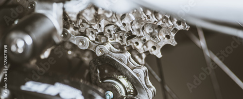Bicycle clean chain and rear sprocket close up
