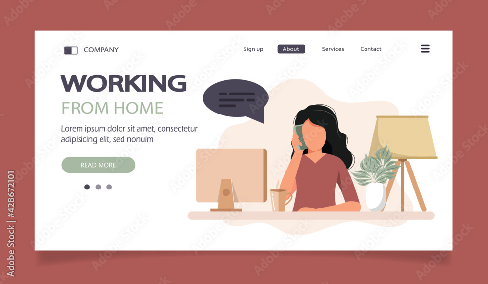 Secretary woman sitting at a desk responding to a call. Vector illustration in flat style Secretary woman sitting at a desk responding to a call. Vector illustration in flat style