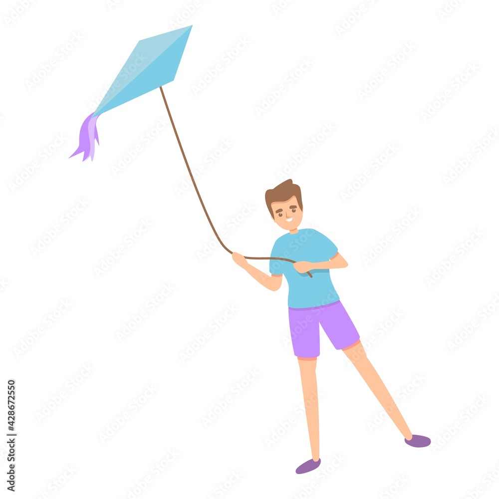 Boy playing kite icon. Cartoon of Boy playing kite vector icon for web design isolated on white background Boy playing kite icon. Cartoon of Boy playing kite vector icon for web design isolated on white background