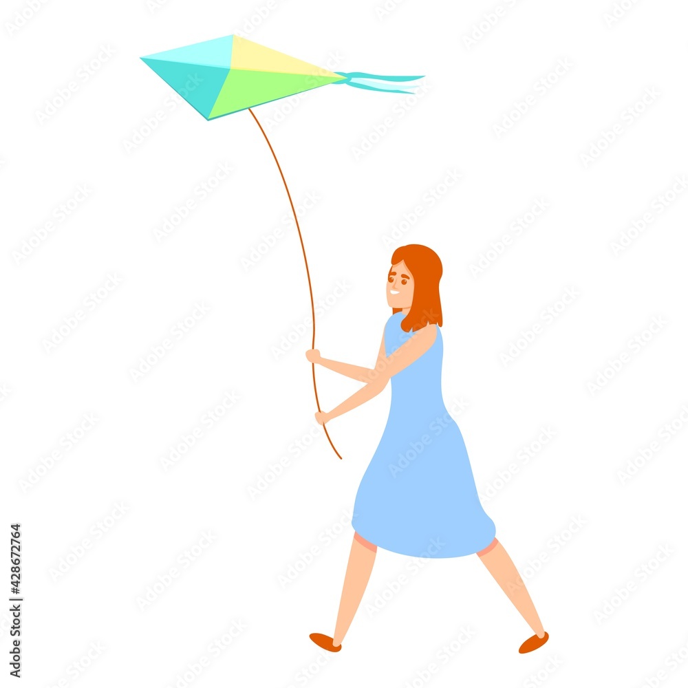 Children playing kite icon. Cartoon of Children playing kite vector icon for web design isolated on white background Children playing kite icon. Cartoon of Children playing kite vector icon for web design isolated on white background
