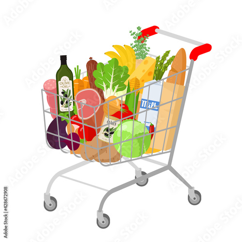 Full shopping supermarket cart.