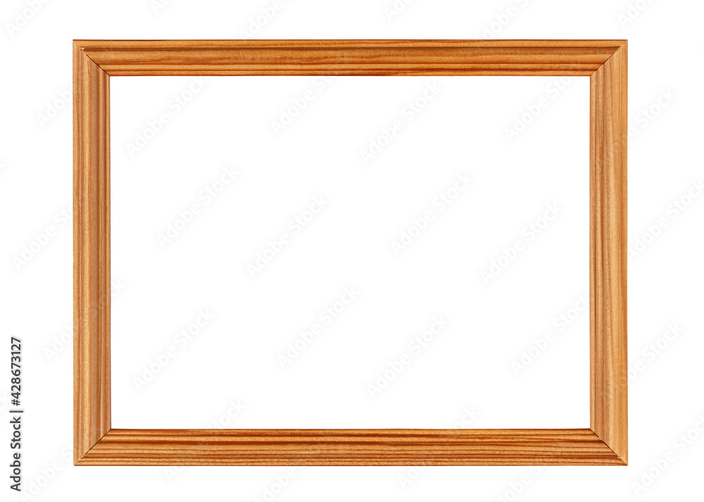Empty brown wooden photo frame with thin border isolated on white background Empty brown wooden photo frame with thin border isolated on white background