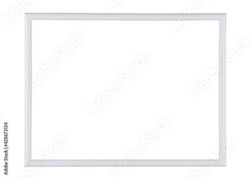Empty photo frame with white thin plastic border isolated on white background
