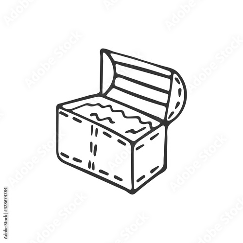 Hand-drawn cartoon treasure chest icon isolated on white background. The symbol of wealth. Vector illustration