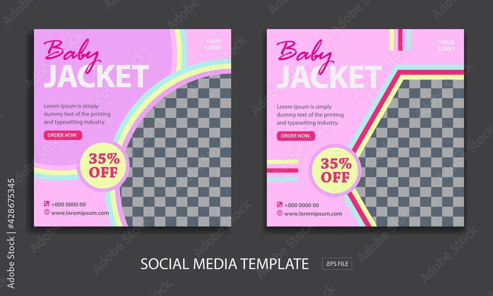 Set of Editable minimal square banner template. social media marketing template for promotion girl jacket with color pink Set of Editable minimal square banner template. social media marketing template for promotion girl jacket with color pink