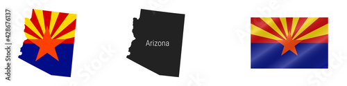 Arizona US state detailed flag map. Detailed silhouette. Waving flag. Vector illustration