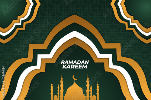 ramadan islamic background flat green gold white color