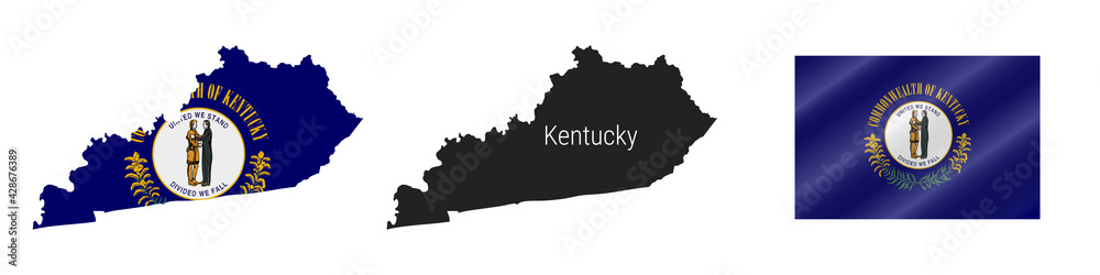Fototapeta premium Kentucky US state detailed flag map. Detailed silhouette. Waving flag. Vector illustration
