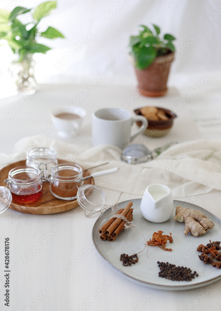 cup of herbal tea and cookies