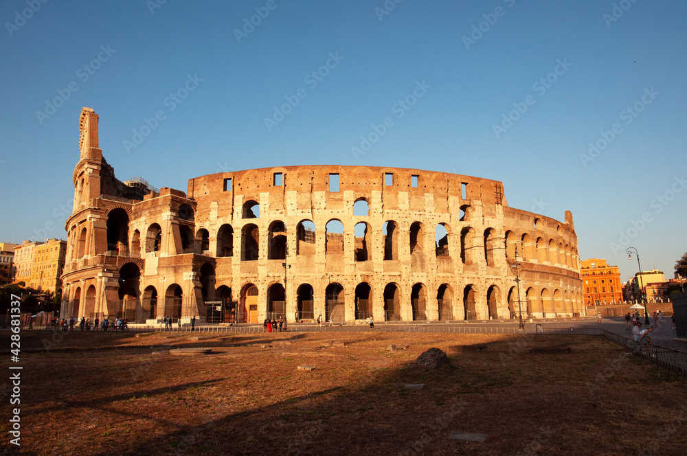 Colosseum golden hour, Rome tourism