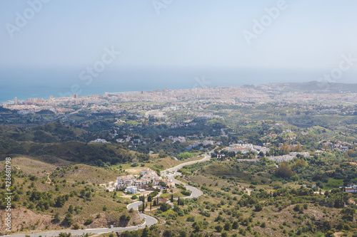 Panoramic view of the white washed town Mijas in Costa Del Sol, Andalusia, Spain.