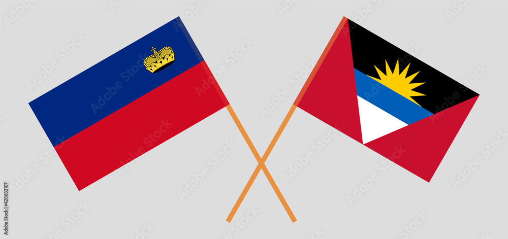 Crossed flags of Liechtenstein and Antigua and Barbuda. Official colors. Correct proportion Crossed flags of Liechtenstein and Antigua and Barbuda. Official colors. Correct proportion