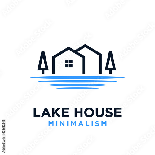 minimalism lake house vector logo