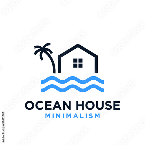 minimalism ocean house vector logo