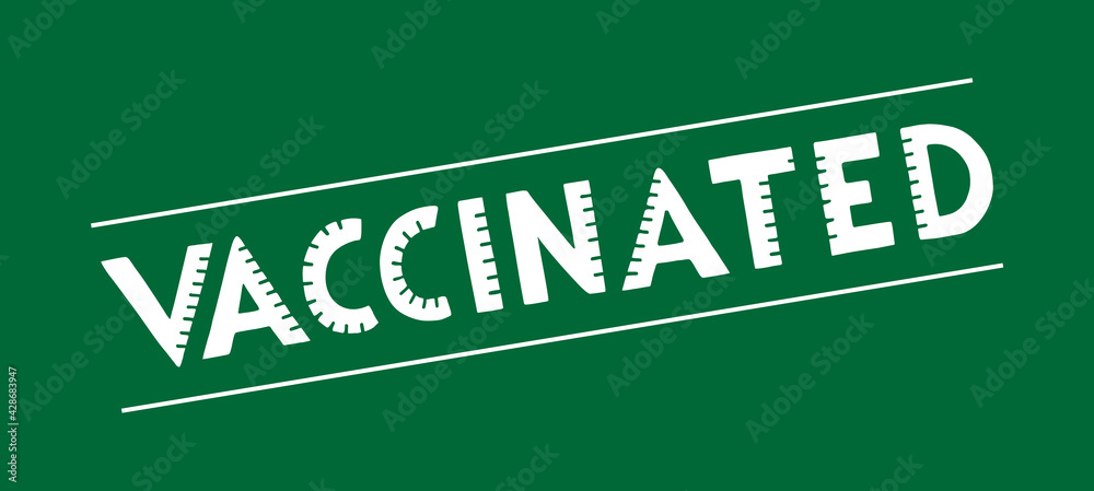 Naklejka premium Handwritten word VACCINATED, isolated vector text. The strokes in the letters look like the division of a syringe. Inscription means: i got my vaccine for covid-19. Graphic print, t-shirt, sticker.