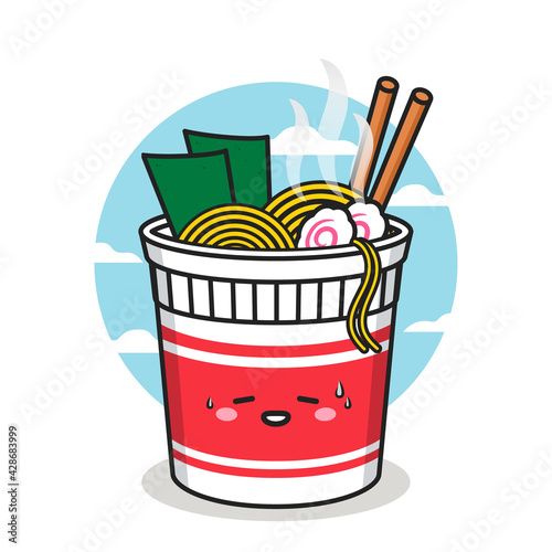 cute noodle cup character with chopstick
