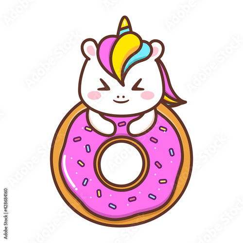 cute unicorn with big doughnut