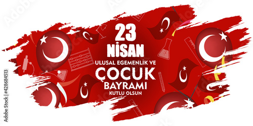 Brush design vector illustration celebration background for (23 nisan ulusal egemenlik ve cocuk bayrami), 23 April, National Sovereignty and Children’s Day - Turkish national holiday