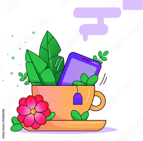 Cup with a drink and a natural sweetener isolated on a white background