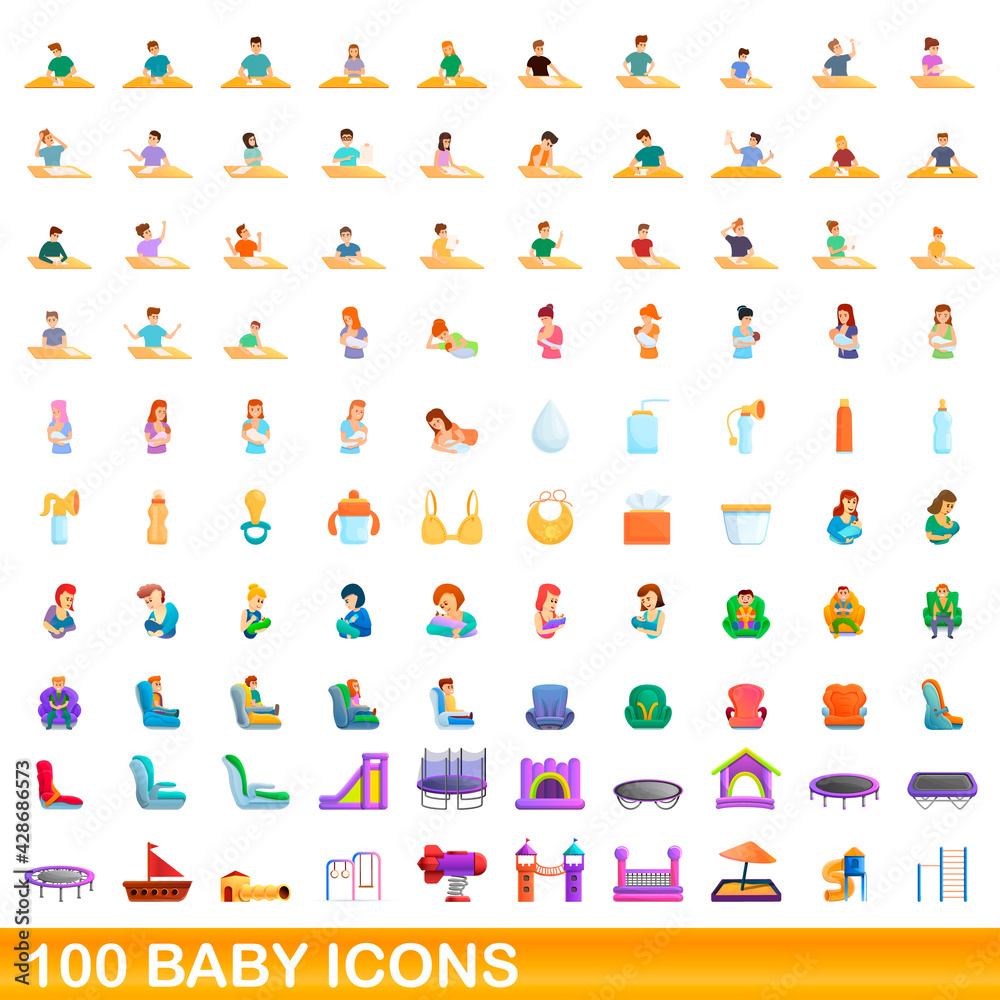 100 baby icons set. Cartoon illustration of 100 baby icons vector set isolated on white background 100 baby icons set. Cartoon illustration of 100 baby icons vector set isolated on white background
