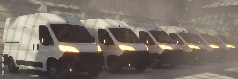 Van delivery transportation truck park, 3d illustration