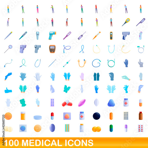 100 medical icons set. Cartoon illustration of 100 medical icons vector set isolated on white background