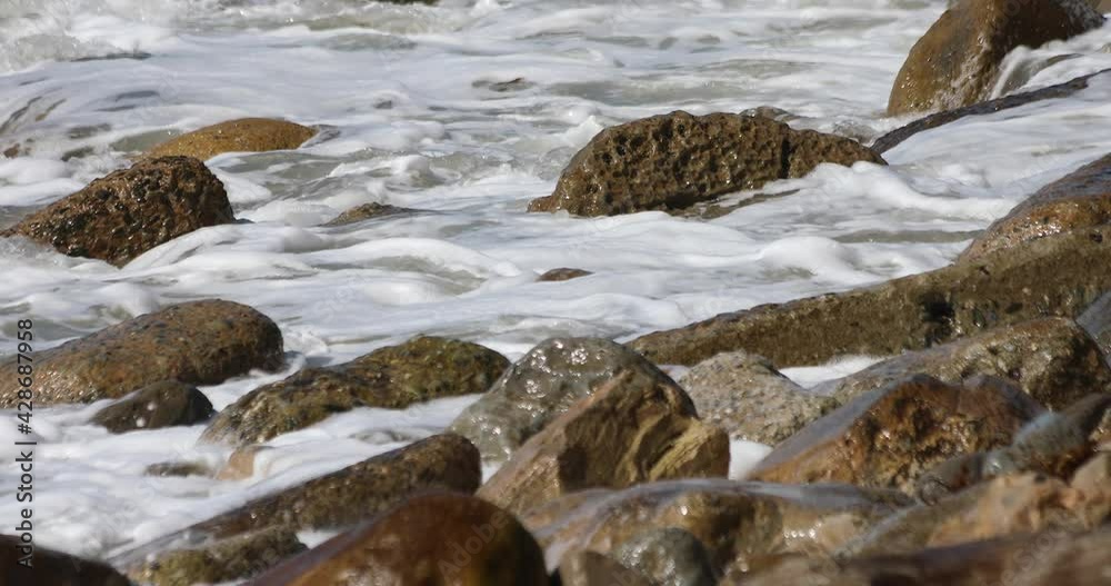 Rocks On Beach Struck By Waves Rocks On Beach Struck By Waves