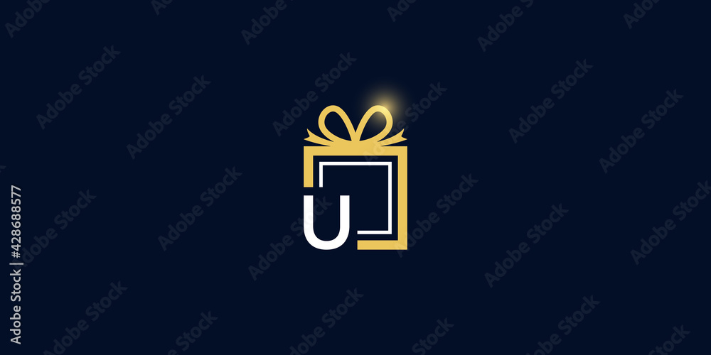 Letter u gift logo vector template download modern square design with luxury light effect Letter u gift logo vector template download modern square design with luxury light effect