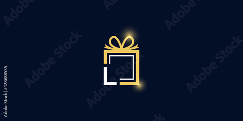 Letter l gift logo vector template download modern square design with luxury light effect