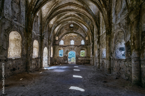 Abandoned church in Kayakoy also known as Karmilissos or Ghost Town. Fethiye, Mugla Province, southwestern Turkey.