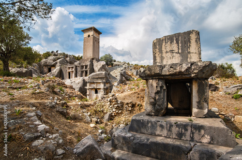 Tombs in Xanthos Ancient City, the capital of Lycia. Kinik village, between Fethiye and Kas, Turkey. photo