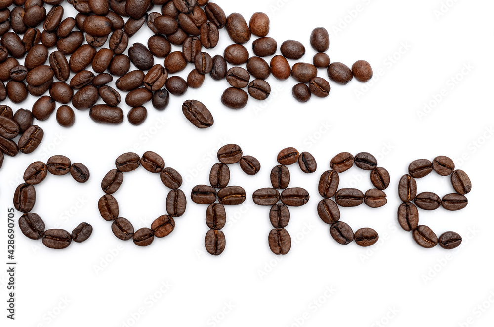Coffee word made from coffee beans on white Coffee word made from coffee beans on white