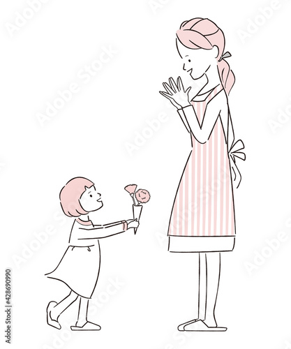 手描き1color ママ大好き　ママにカーネーションあげる　母の日