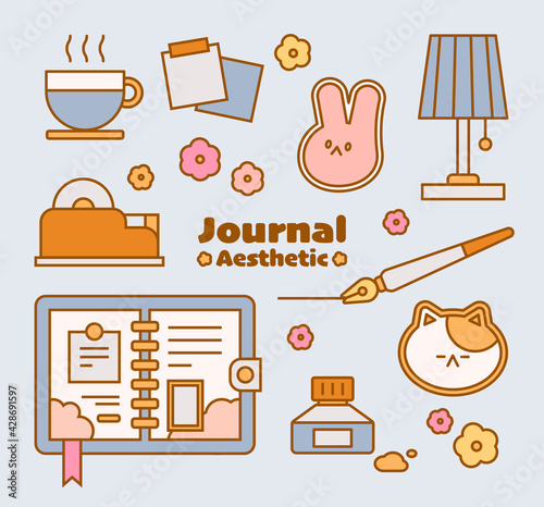The props to decorate the diary. outline simple vector illustration.
