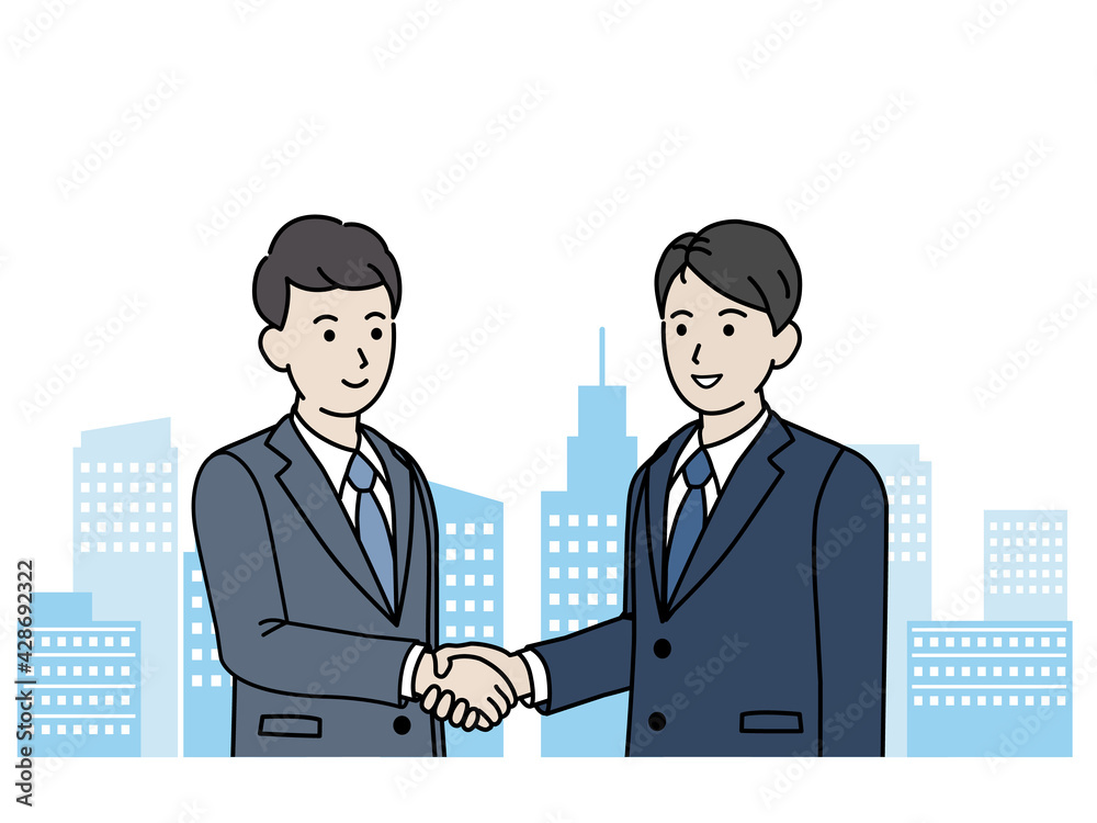 握手をするスーツ姿の男性　商談　契約　挨拶　イラスト素材