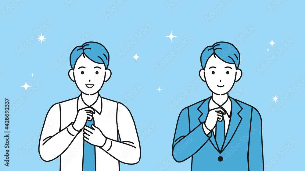 Vecteur Stock ネクイタイを締める若い男性 身だしなみ 会社員 上半身 イラスト素材 Adobe Stock