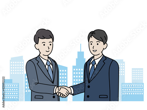 握手をするスーツ姿の男性　商談　契約　挨拶　イラスト素材