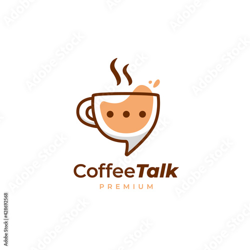 Coffee talk logo, coffee cup mug discussion logo icon in fun style