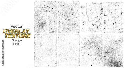 Stamp overlay collection for backdrop. Urban grunge background. Dust Distress grain overlay on your design for a rough effect. Different paint textures with drop ink splashes. Vector overlay textures