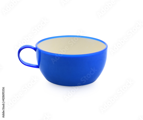 blue cup on white background