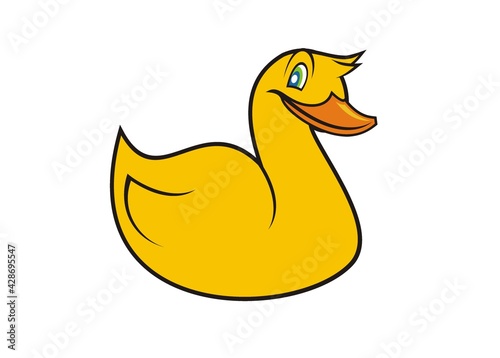 Yellow duck. Simple flat illustration with black outline.