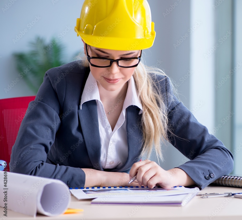 Woman architect working on the project Woman architect working on the project