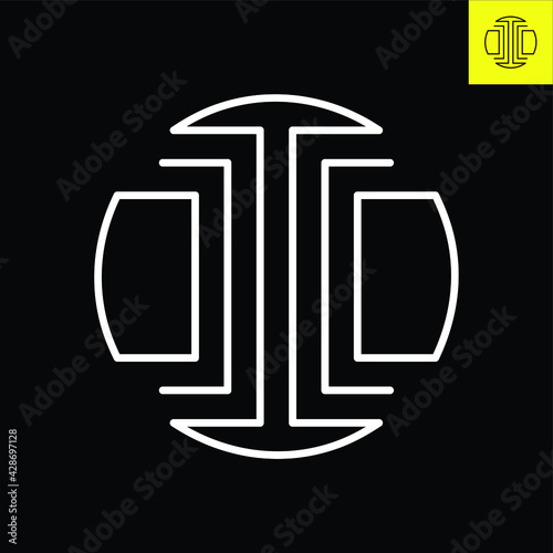 I Lettermark monogram round logo design in vintage line art deco style. Vector logo in Eps 8.
