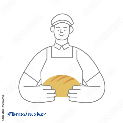 職業イラスト／Breadmaker／パンを持つ男性パン職人