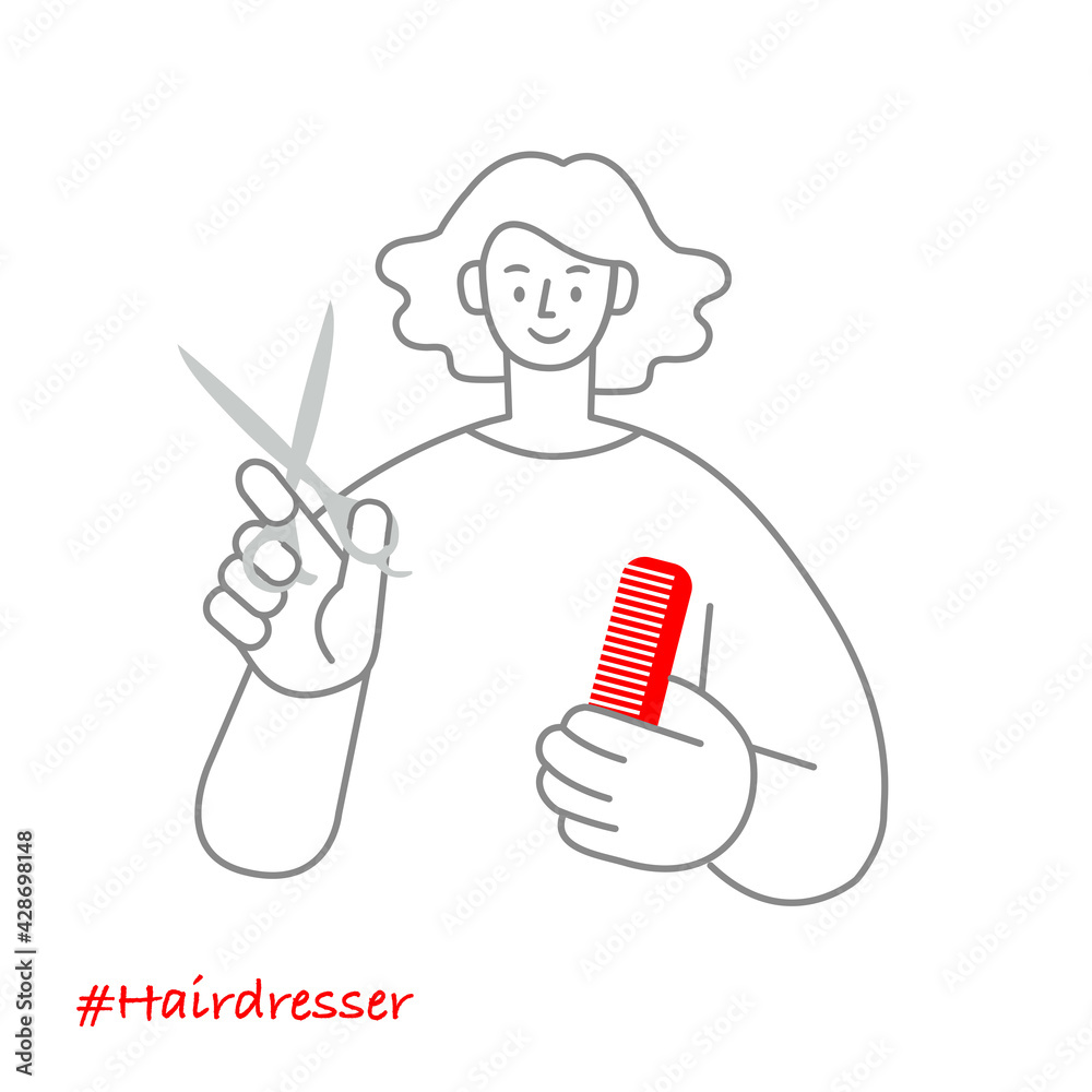 職業イラスト／Hairdresser／ジェンダーフリーなハサミとくしを持つ美容師