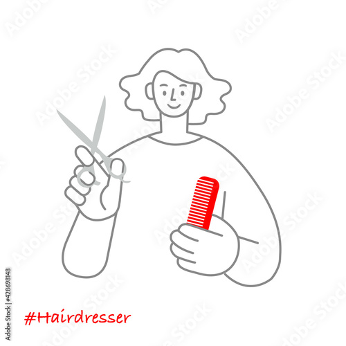 職業イラスト／Hairdresser／ジェンダーフリーなハサミとくしを持つ美容師