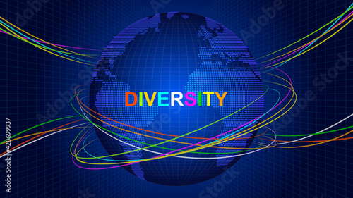 Abstract diversity illustration. Colorful lines surround the earth. Lines express individuality and characteristics.
