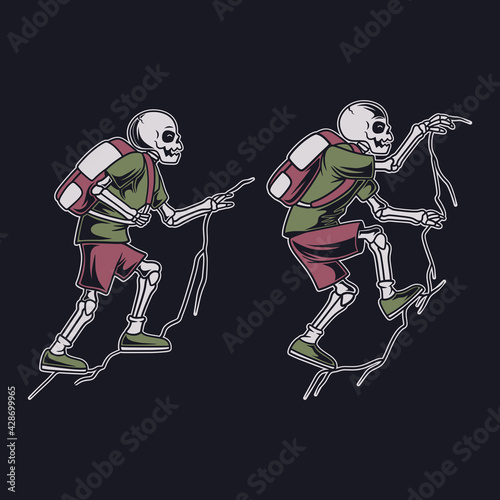 vintage t shirt design a rock climbing skull hiking illustration