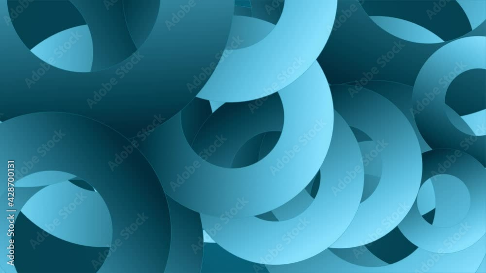 Animation of rotating teal gradient toned circle layers forming an abstract background. Glowing narrow circle edge highlights. Calm and smooth continuous movement. Seamless loop.