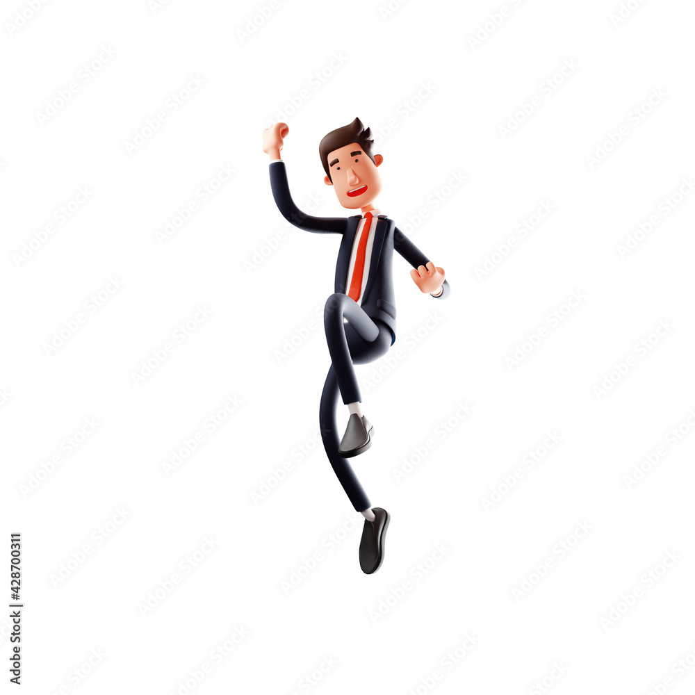 Happy 3D Male Cartoon show jumping pose Happy 3D Male Cartoon show jumping pose